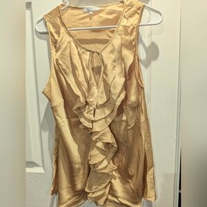 Violet & Claire Gold Sleeveless Top Satin Ruffle Blouse Romantic Feminine Large